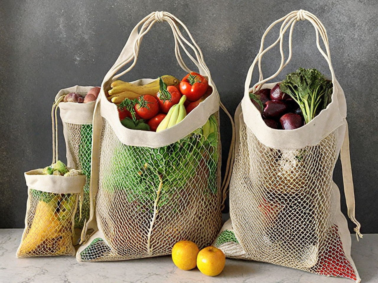 canvas mesh bag with vegetable